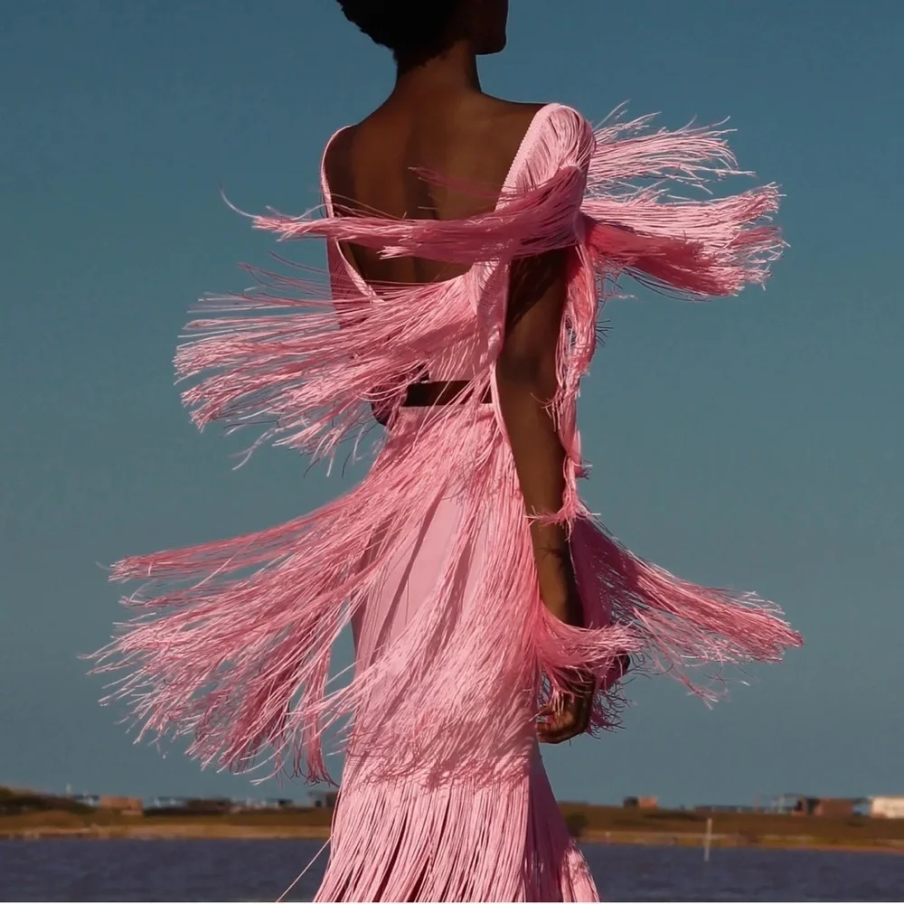 No Pise Le Grama Pink Fringed Maxi Sol Skirt - Size 6 - New with Tags NWT fringe